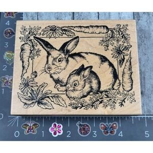 PSX Designs Rabbits Carrots Bunny K1740 1995 Rubber Stamp Wood #G12